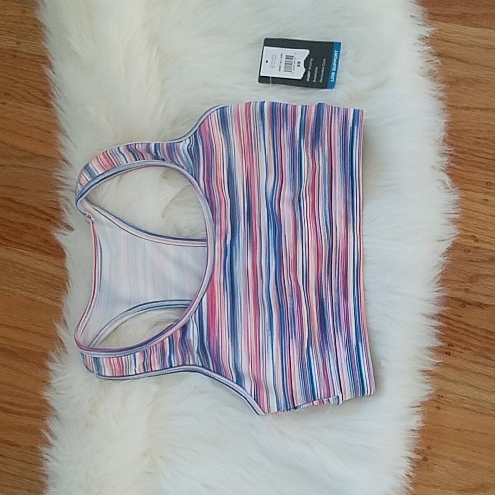 NWT GAP Sports Bra XS Low Impact Pink & Blue Striped